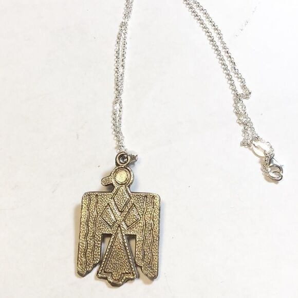 Handmade Sterling Silver Necklace, Southwest Thunderbird, Turquoise, NEW - Picture 2 of 3